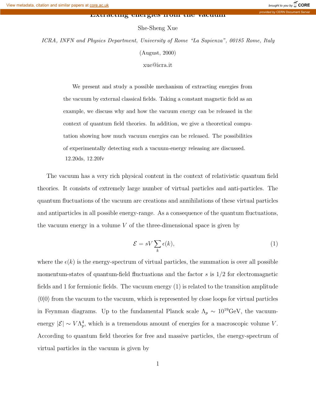 Extracting Energies from the Vacuum Provided by CERN Document Server