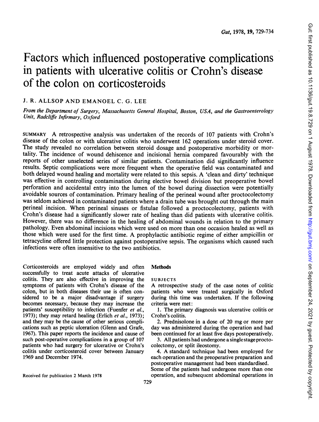 Factors Which Influenced Postoperative Complications of the Colon on Corticosteroids