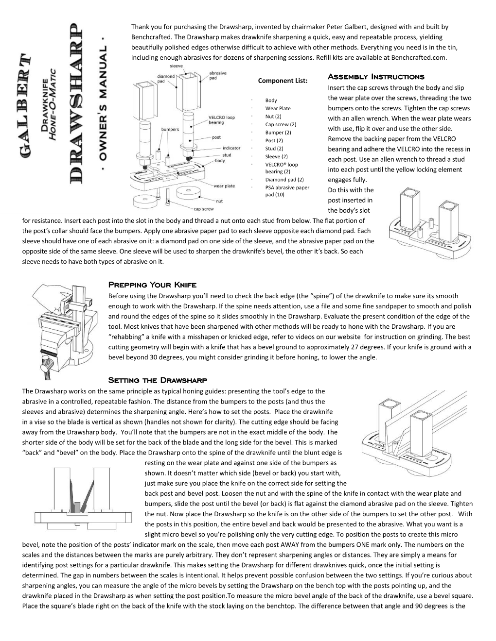 Assembly Instructions Prepping Your Knife Setting the Drawsharp