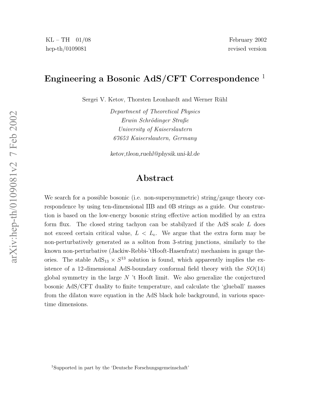 Engineering a Bosonic Ads/CFT Correspondence