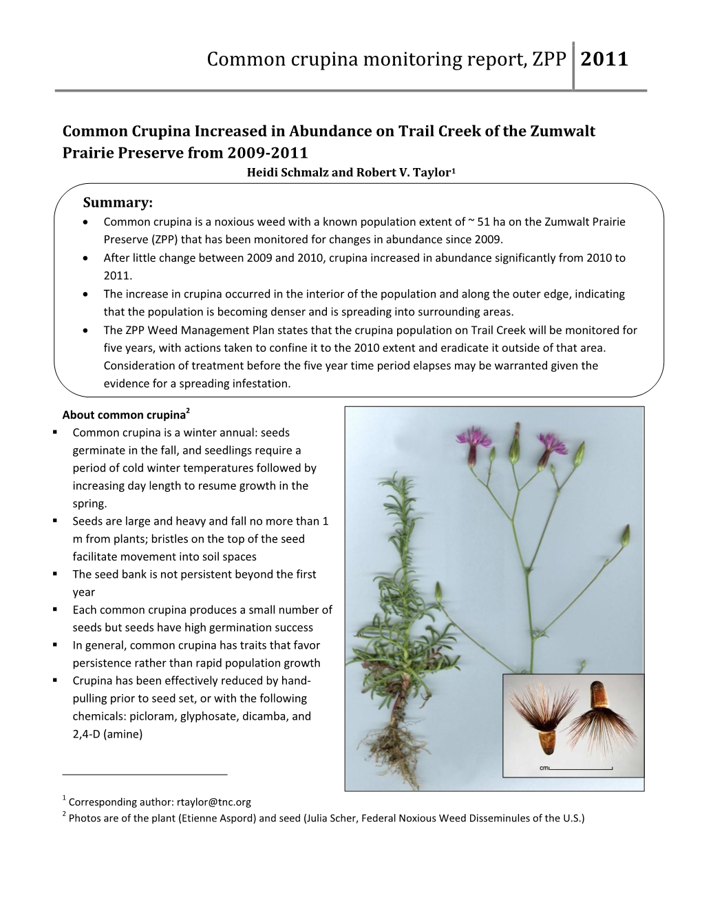 Common Crupina Monitoring Report, ZPP 2011