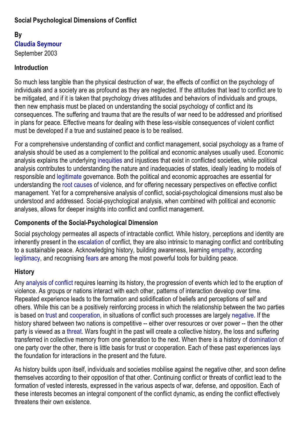 Social Psychological Dimensions of Conflict by Claudia Seymour