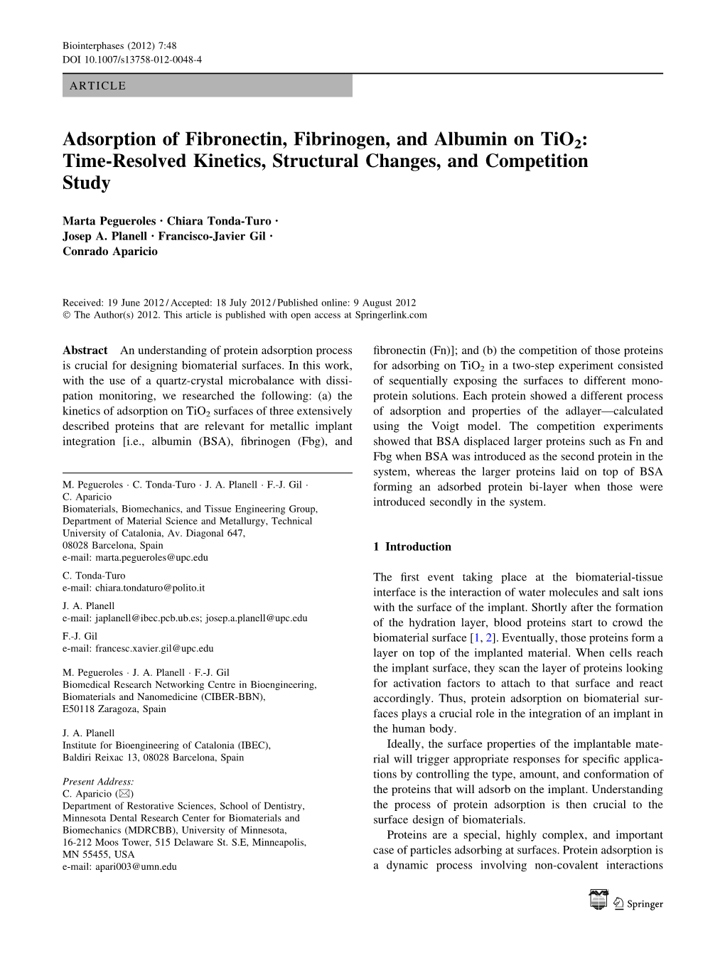 Adsorption of Fibronectin, Fibrinogen, and Albumin on Tio2: Time-Resolved Kinetics, Structural Changes, and Competition Study