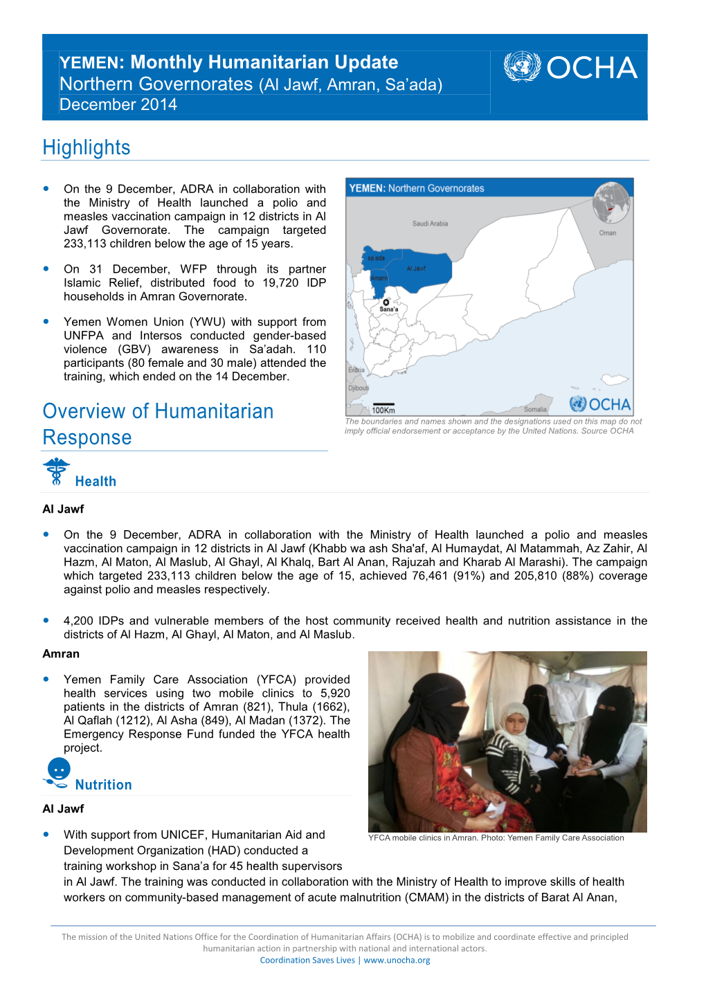 Highlights Overview of Humanitarian Response