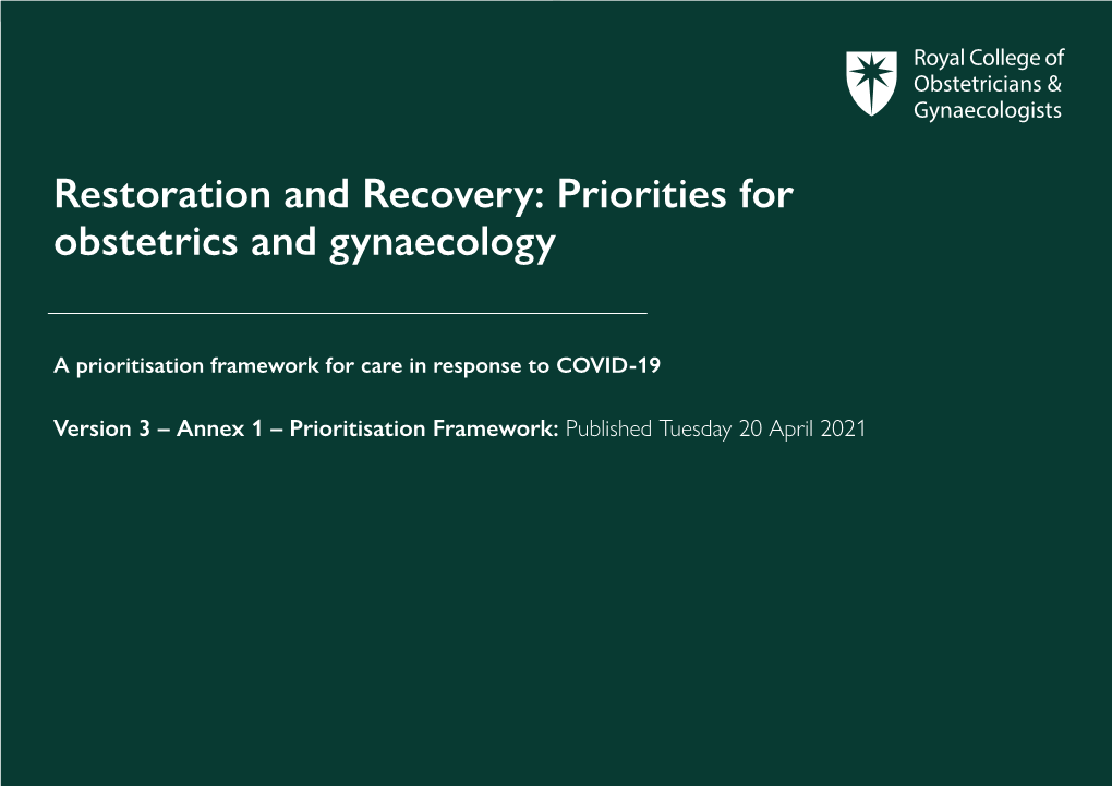 Priorities for Obstetrics and Gynaecology