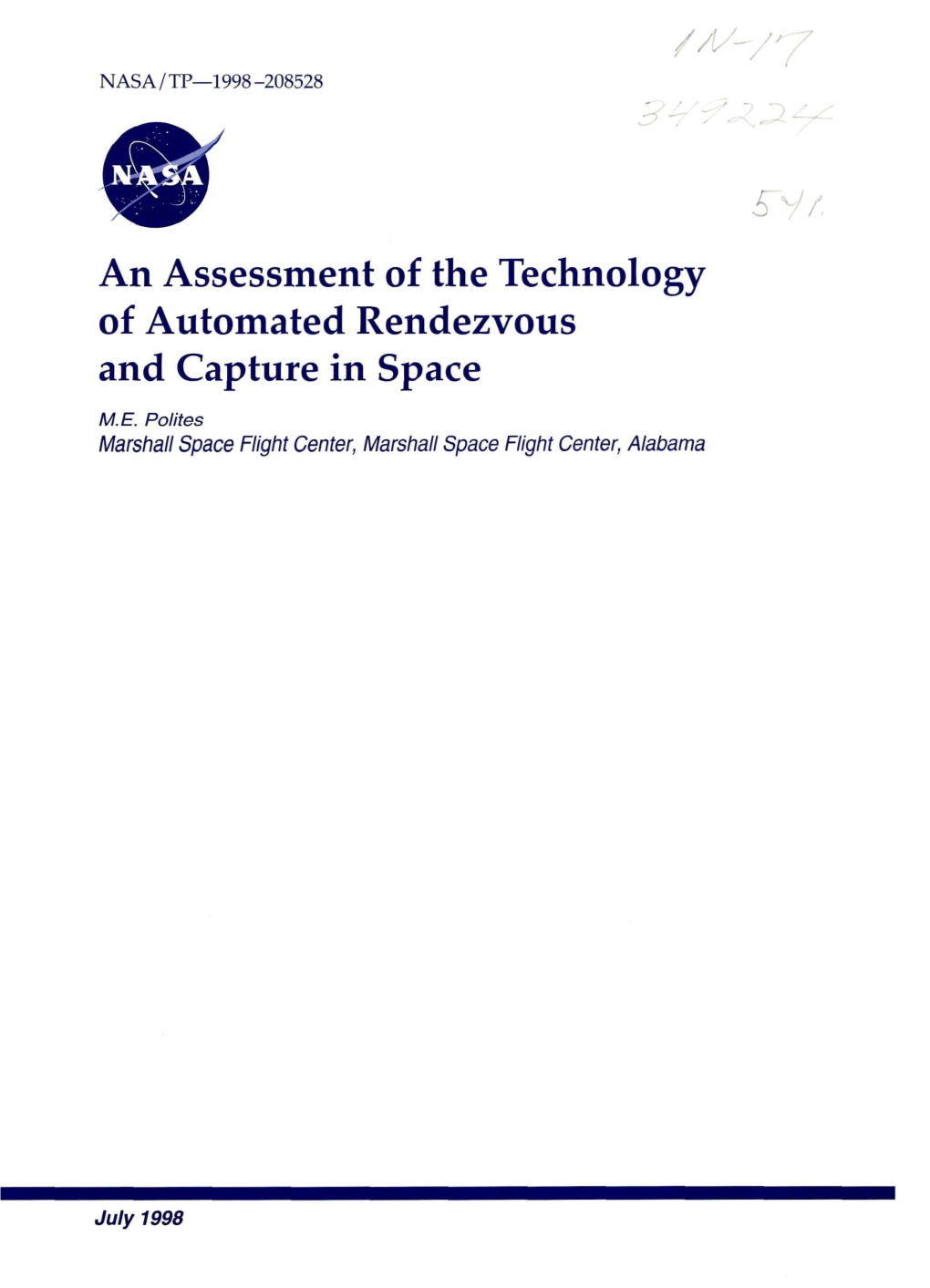 An Assessment of the Technology of Automated Rendezvous and Capture in Space