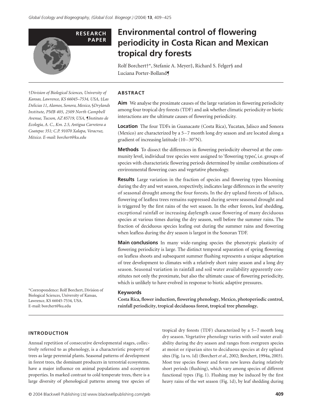 Environmental Control of Flowering Periodicity in Costa Rican And