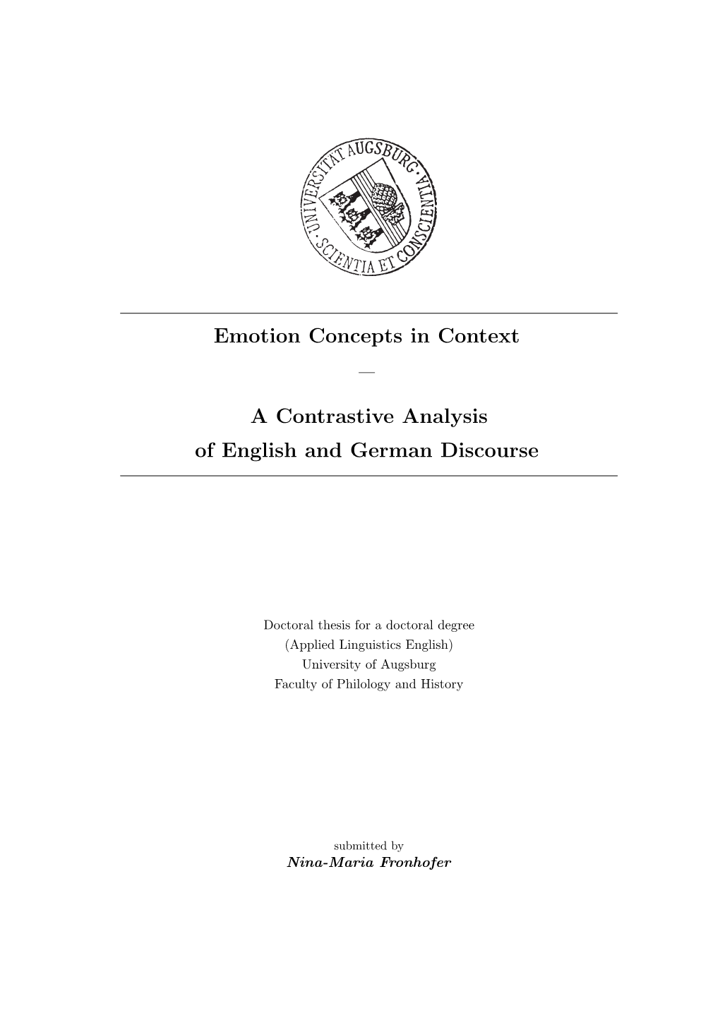 Emotion Concepts in Context a Contrastive Analysis of English And
