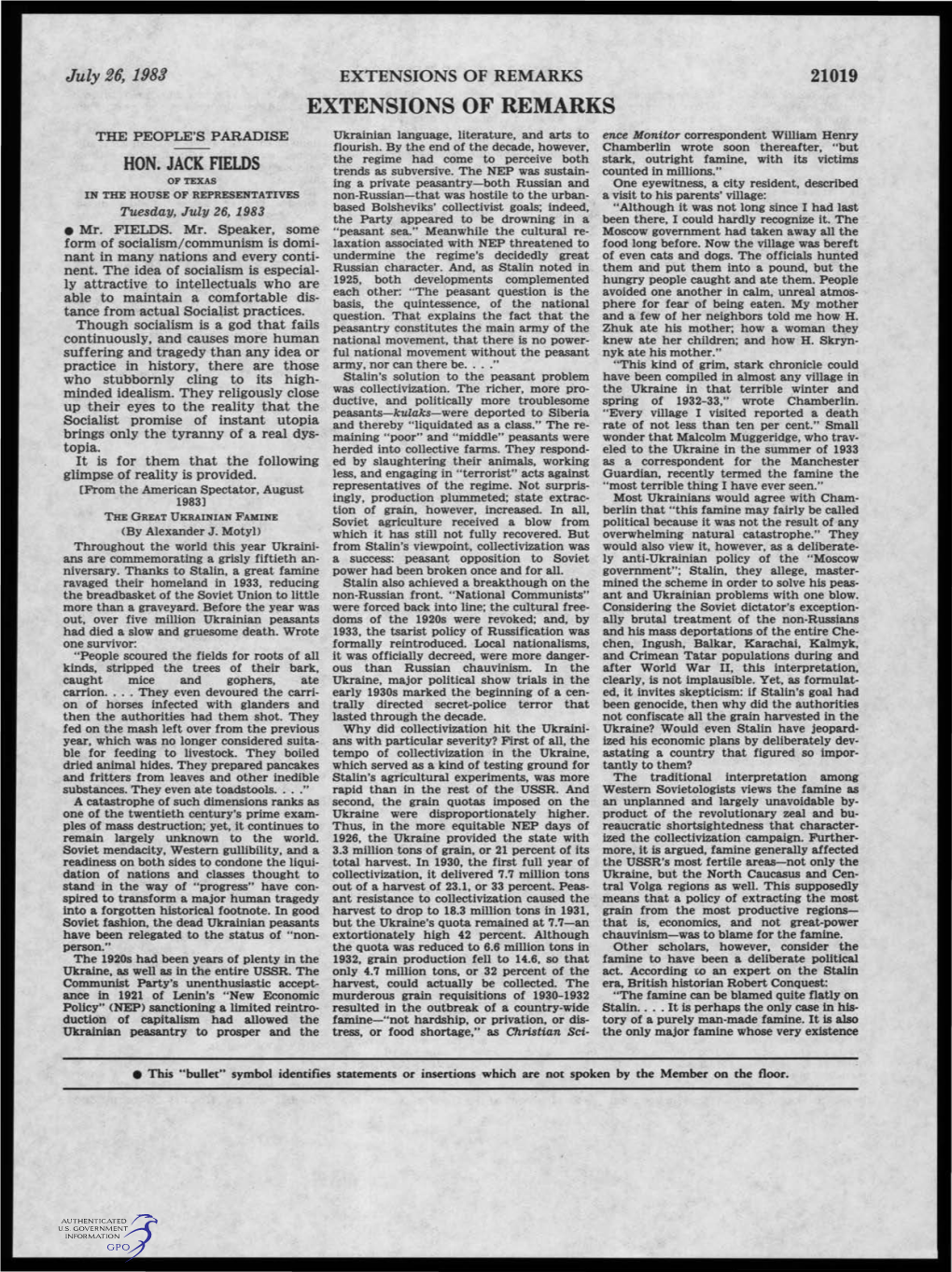 EXTENSIONS of REMARKS 21019 EXTENSIONS of REMARKS the PEOPLE's PARADISE Ukrainian Language, Literature, and Arts to Ence Monitor Correspondent William Henry Flourish