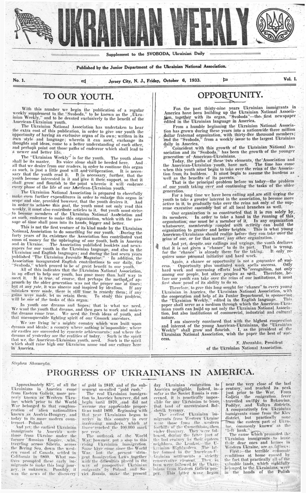 The Ukrainian Weekly 1933, No.1