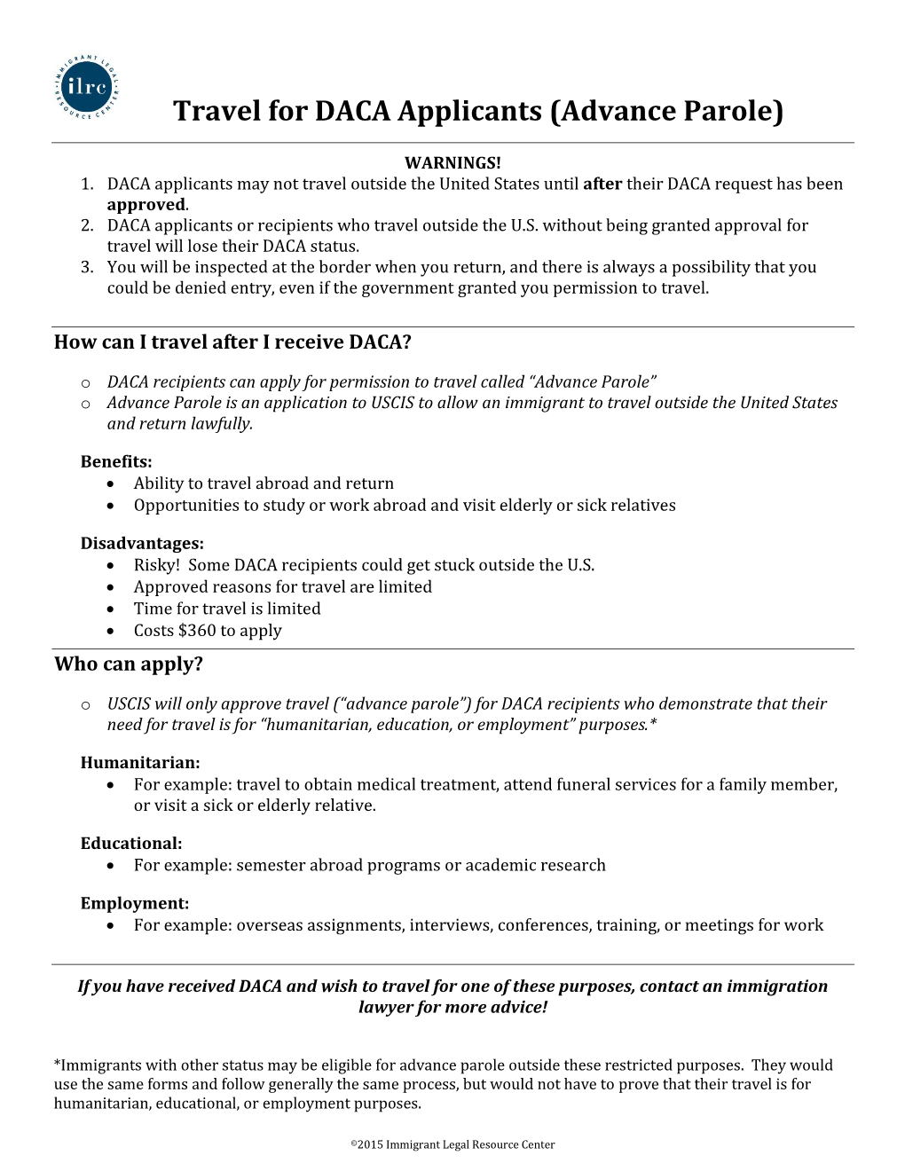 Travel for DACA Applicants (Advance Parole)