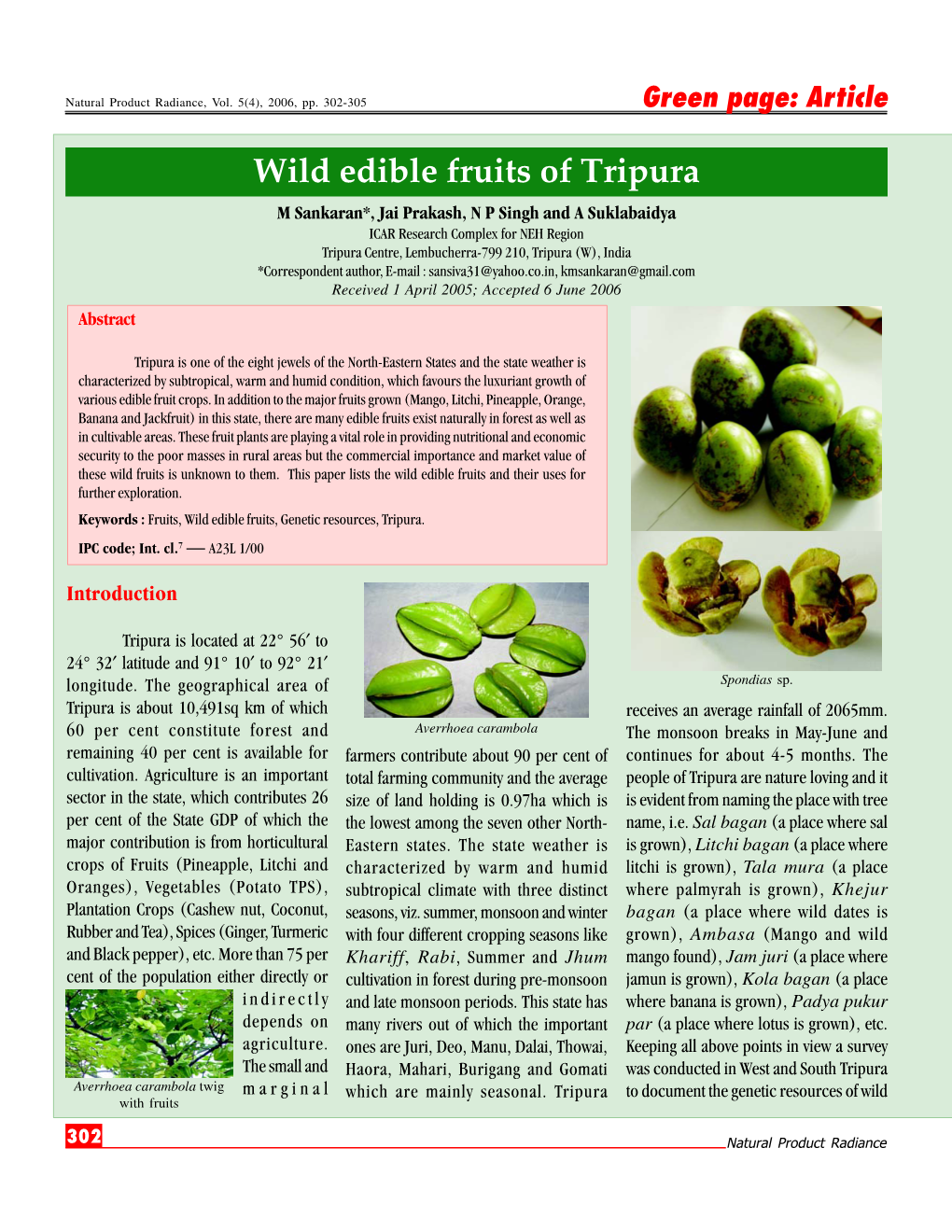 Wild Edible Fruits of Tripura