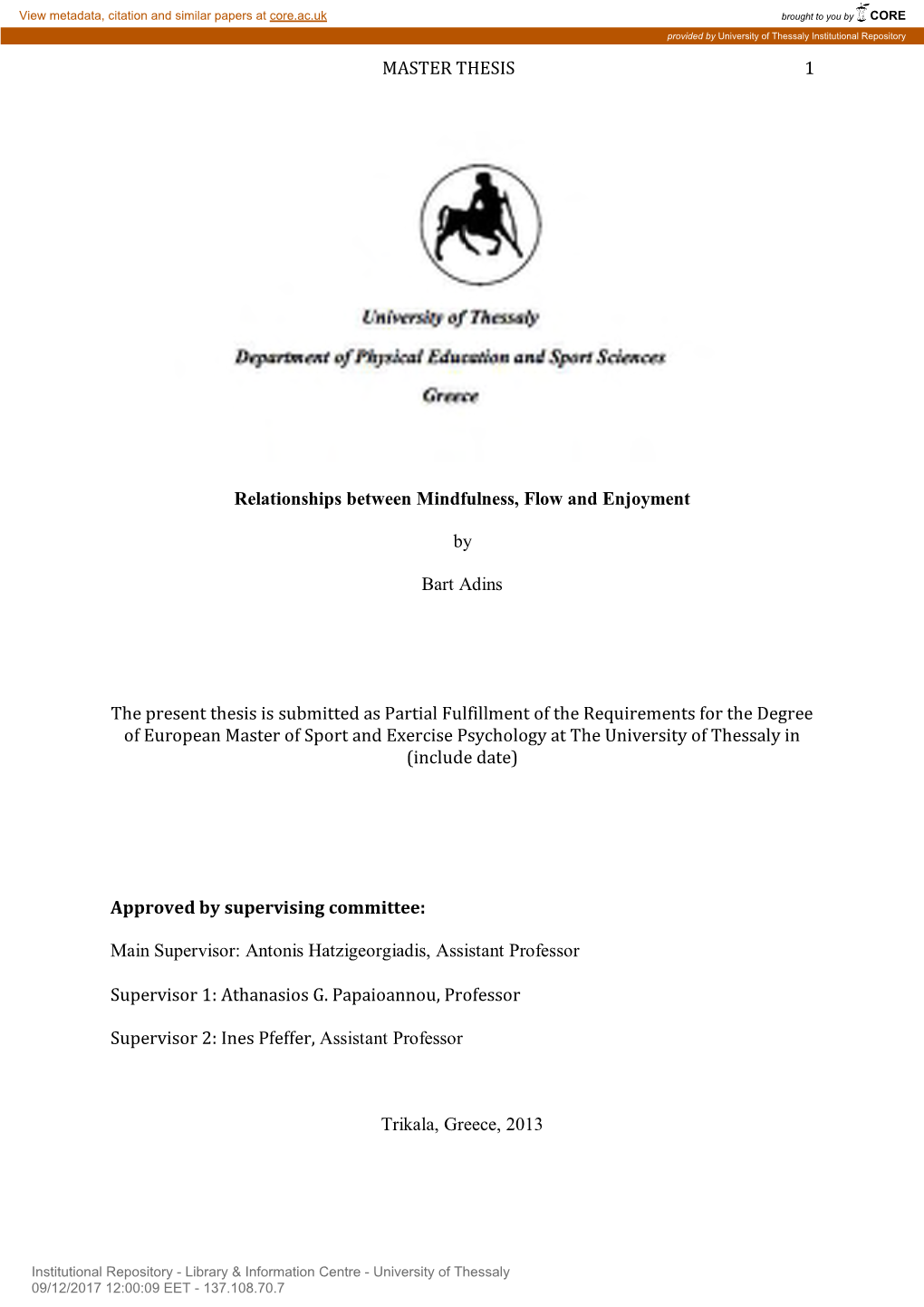 MASTER THESIS 1 Relationships Between Mindfulness, Flow