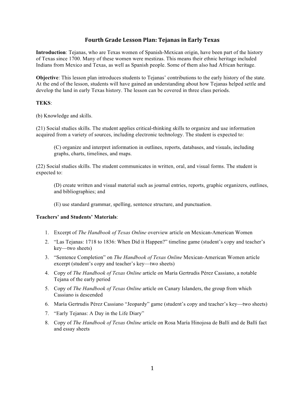 Las Tejanas: 1718 to 1836: When Did It Happen?” Timeline Game (Student’S Copy and Teacher’S Key—Two Sheets) 3