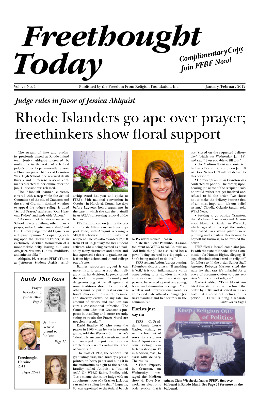 Rhode Islanders Go Ape Over Prayer; Freethinkers Show Floral Support