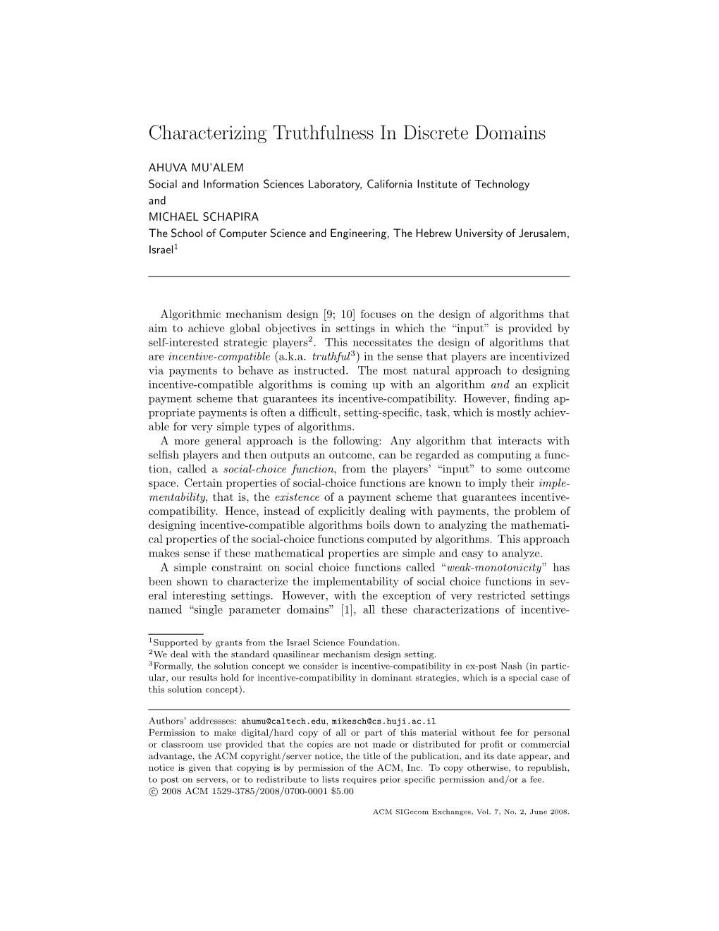 Characterizing Truthfulness in Discrete Domains