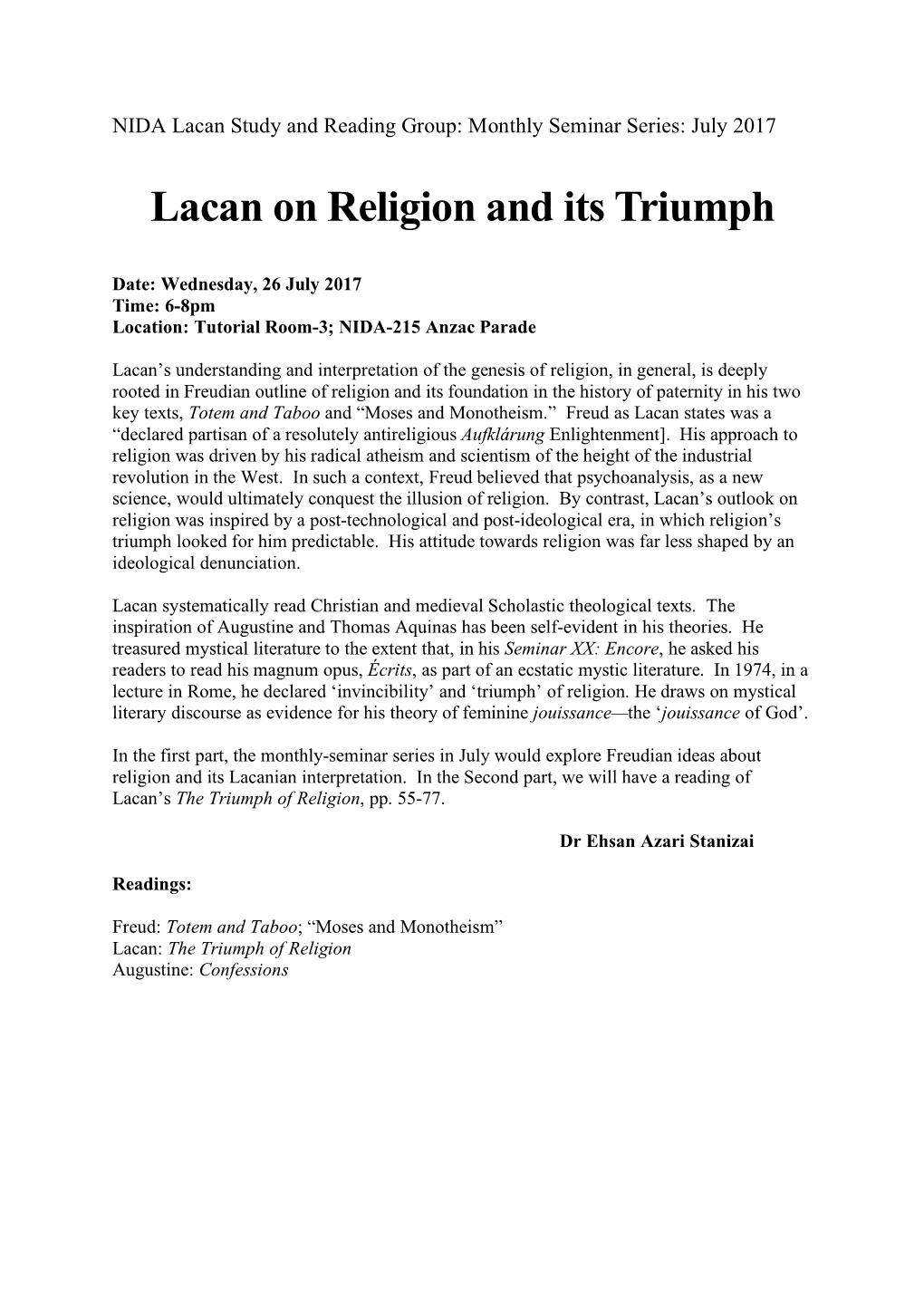 Lacan on Religion and Its Triumph