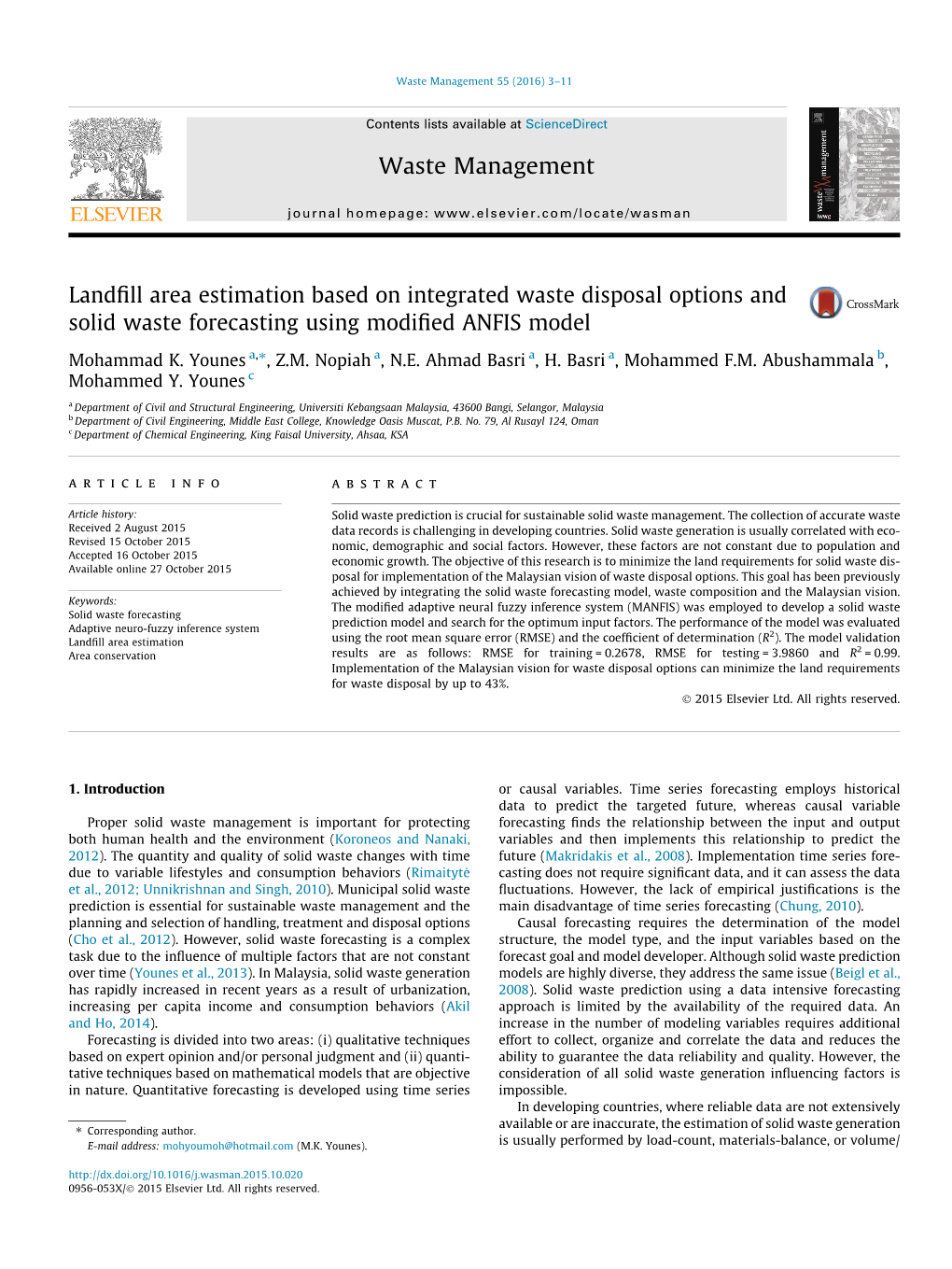 Landfill Area Estimation Based on Integrated Waste Disposal Options