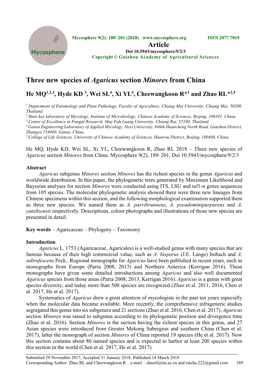 Three New Species of Agaricus Section Minores from China
