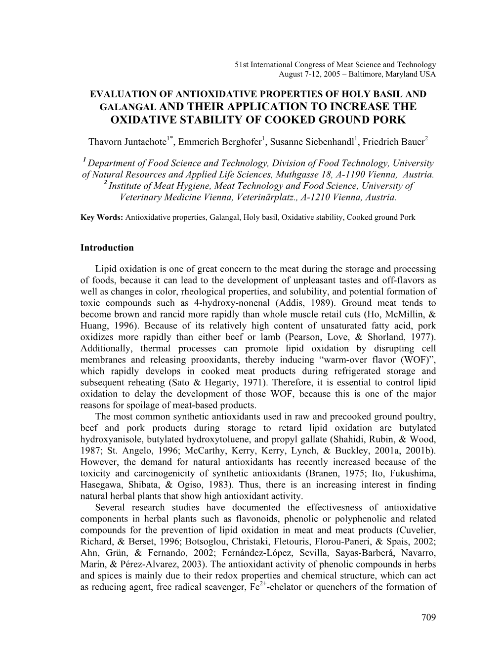 Evaluation of Antioxidative Properties of Holy Basil and Galangal and Their Application to Increase the Oxidative Stability of Cooked Ground Pork