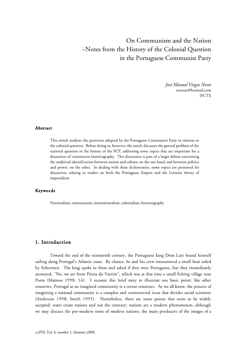 On Communism and the Nation –Notes from the History of the Colonial Question in the Portuguese Communist Party