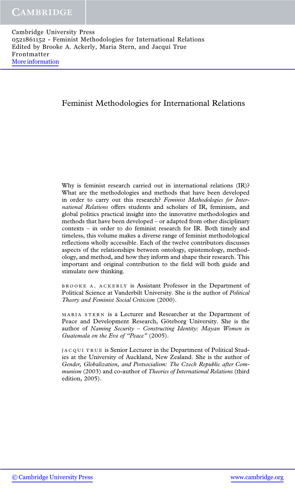 Feminist Methodologies for International Relations Edited by Brooke A