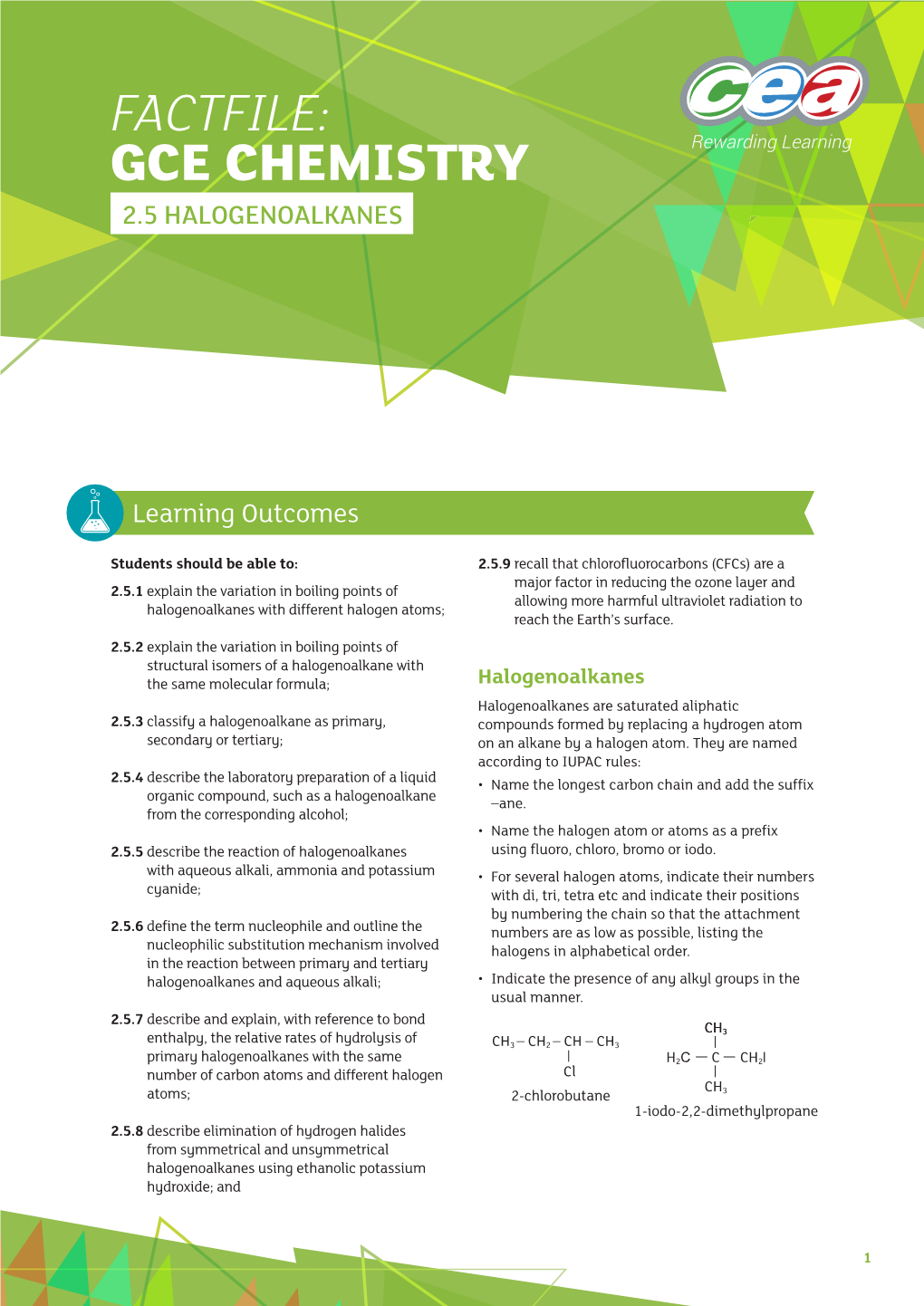 Factfile: Gce Chemistry 2.5 Halogenoalkanes