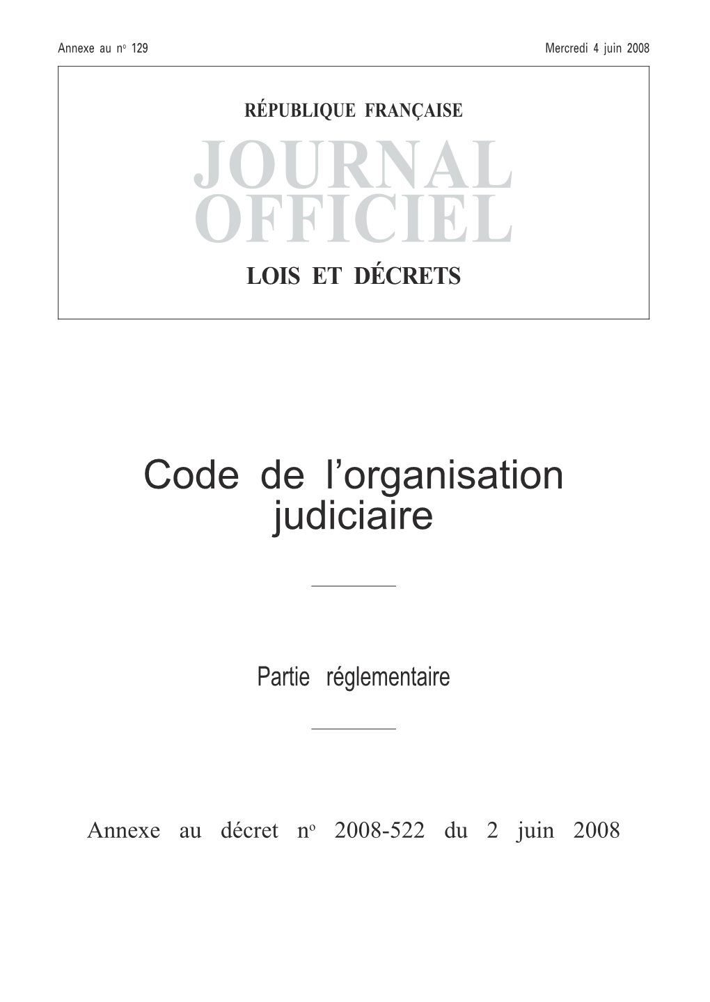 Décret Nº 2008-522 Du 2 Juin 2008 Portant Refonte De La Partie