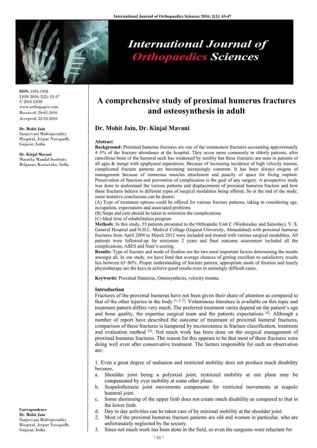 A Comprehensive Study of Proximal Humerus Fractures And