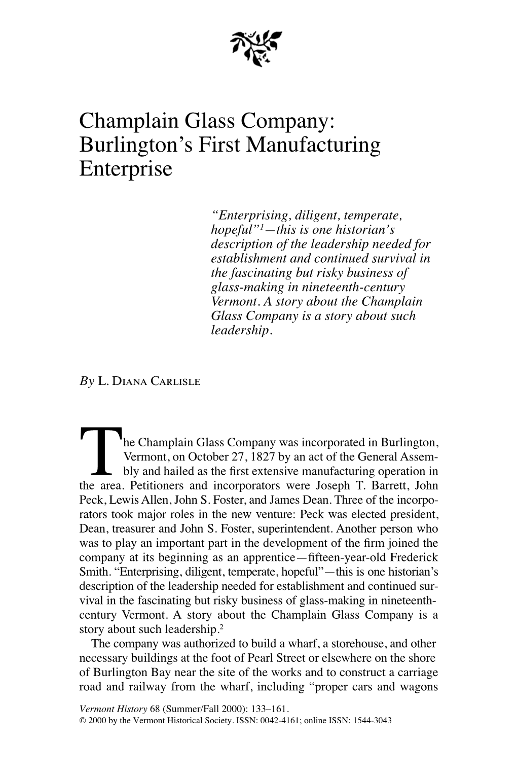 Champlain Glass Company: Burlington’S First Manufacturing Enterprise