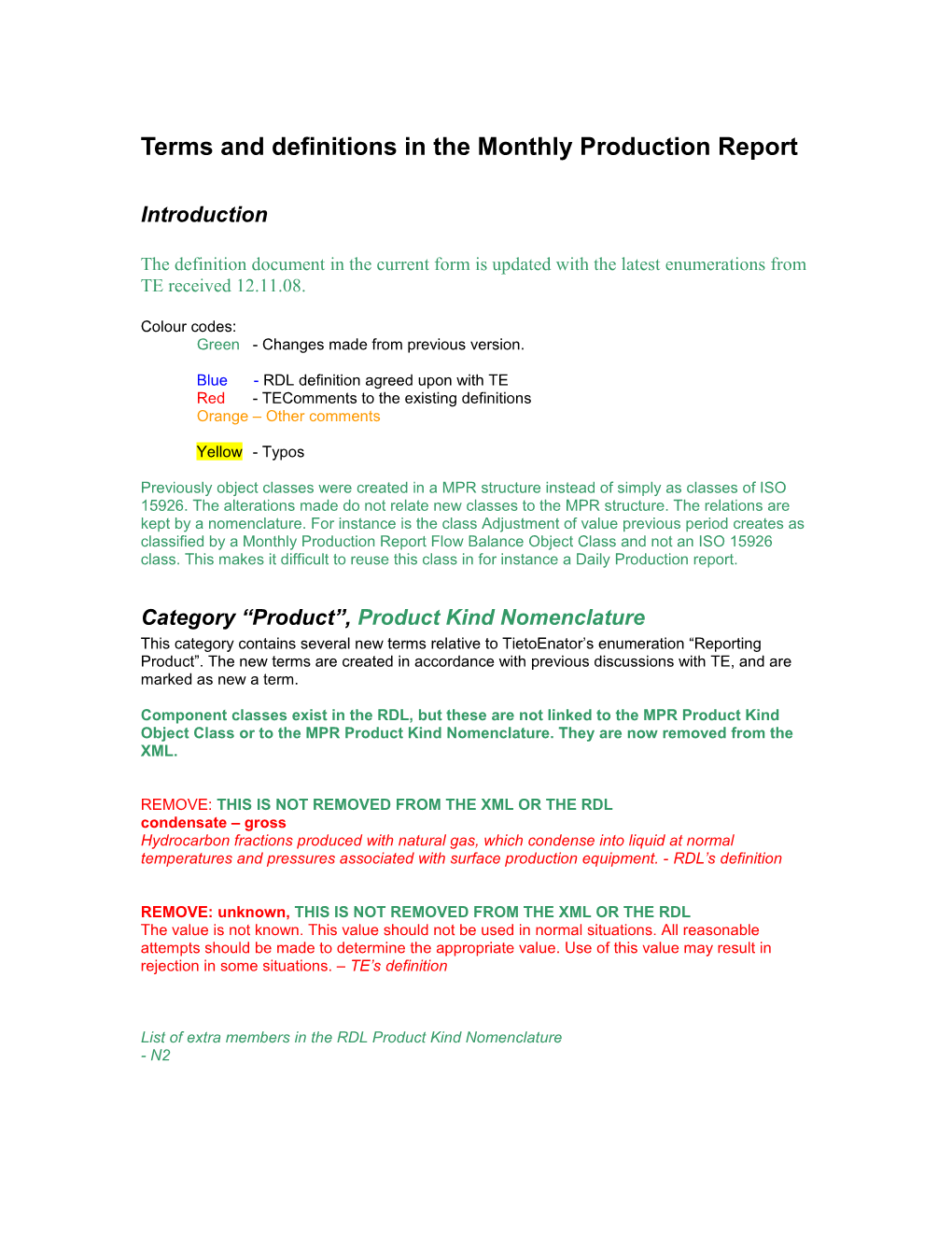 Terms and Definitions in the Monthly Production Report