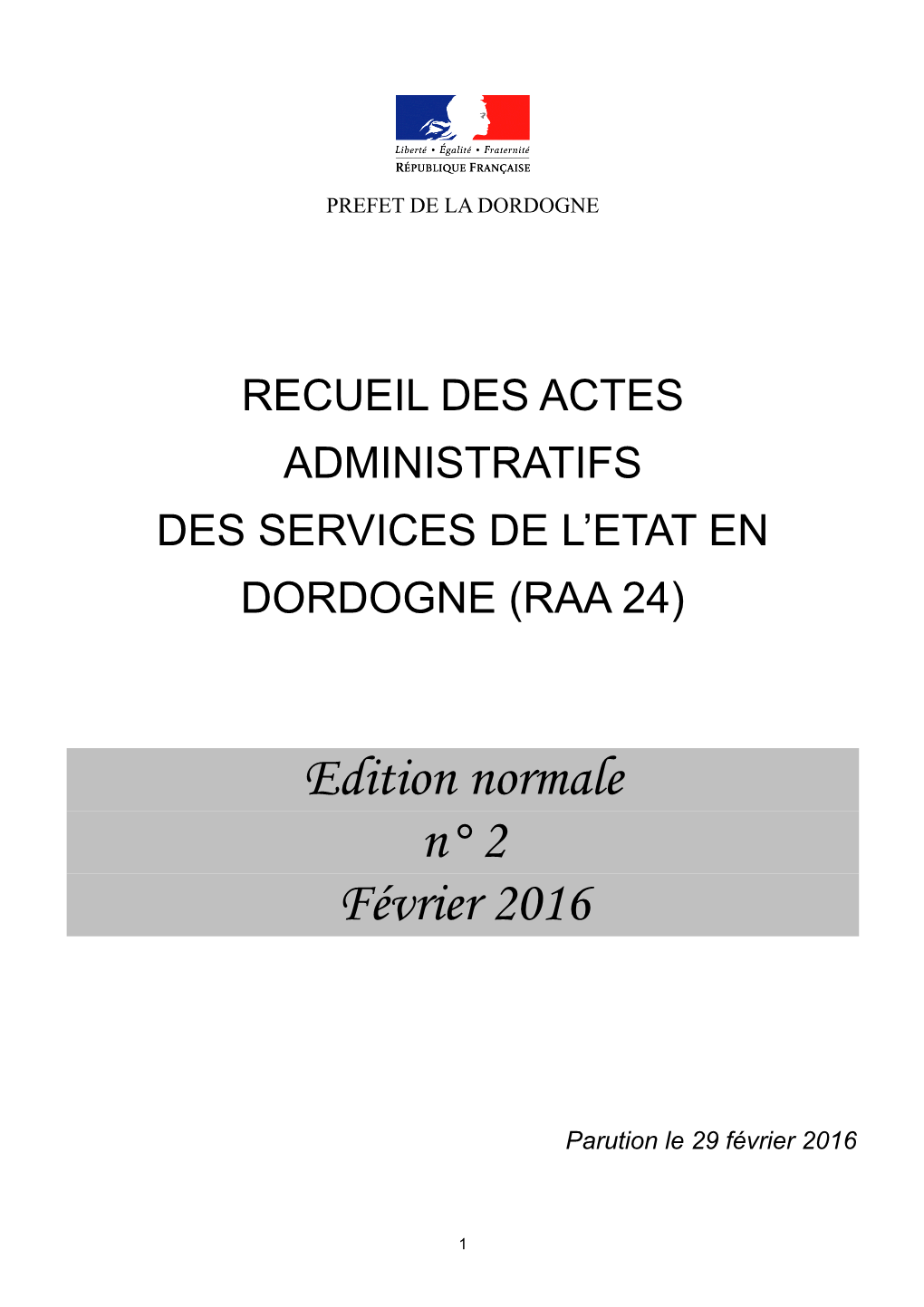 Recueil Des Actes Administratifs Des Services De L'etat En Dordogne