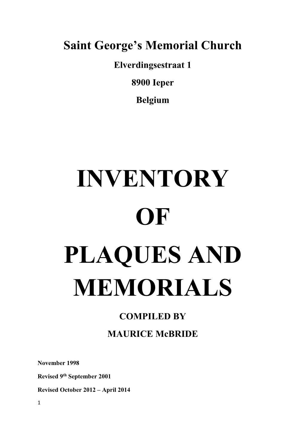 Inventory of Plaques and Memorials