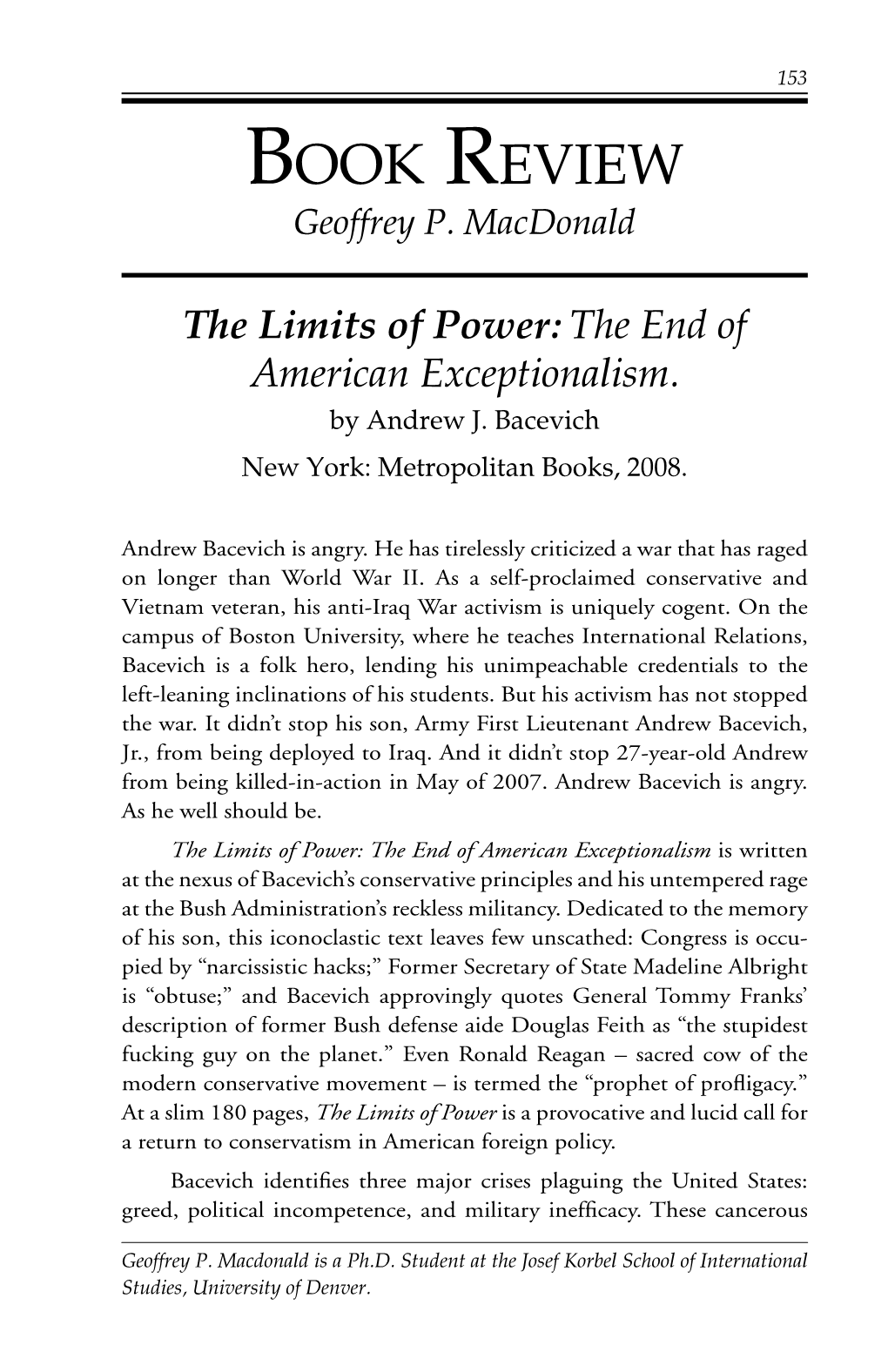 The End of American Exceptionalism by Andrew J. Bacevich