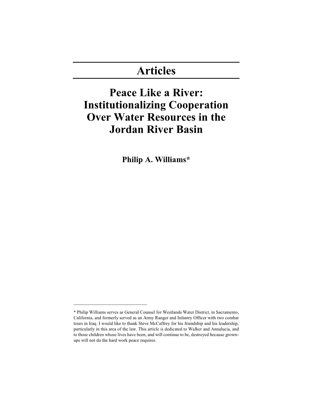 Peace Like a River: Institutionalizing Cooperation Over Water Resources in the Jordan River Basin