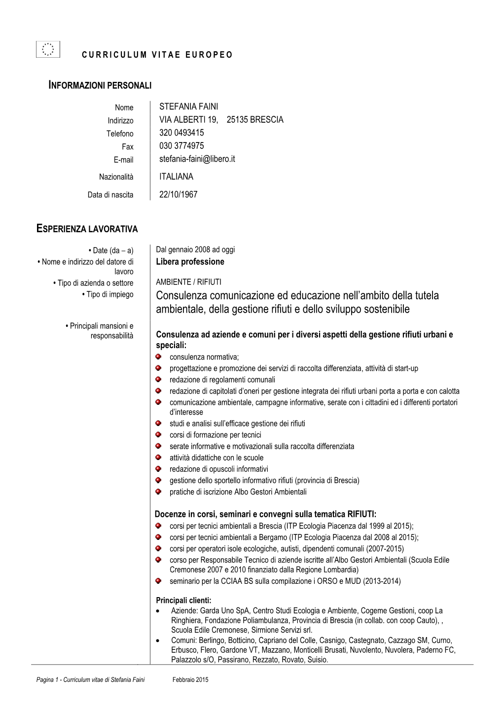 Formato Europeo Per Il Curriculum Vitae