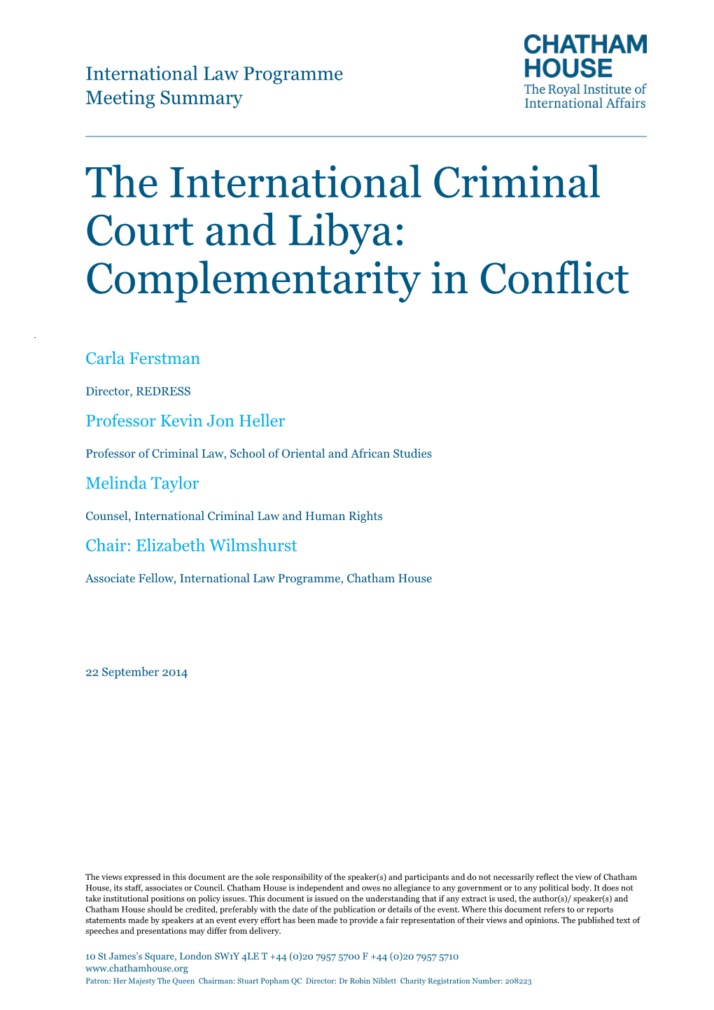 The International Criminal Court and Libya: Complementarity in Conflict