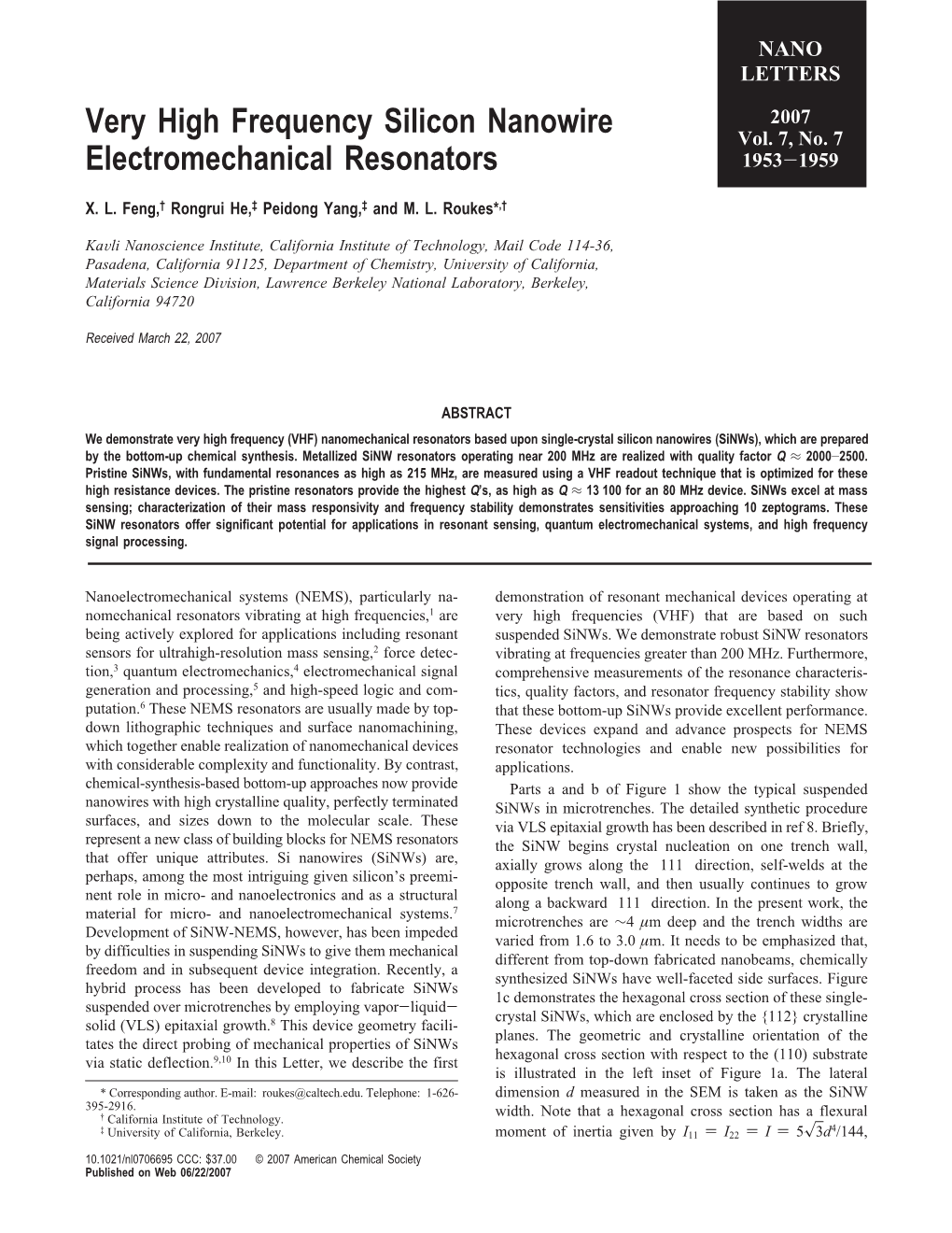 Very High Frequency Silicon Nanowire Electromechanical