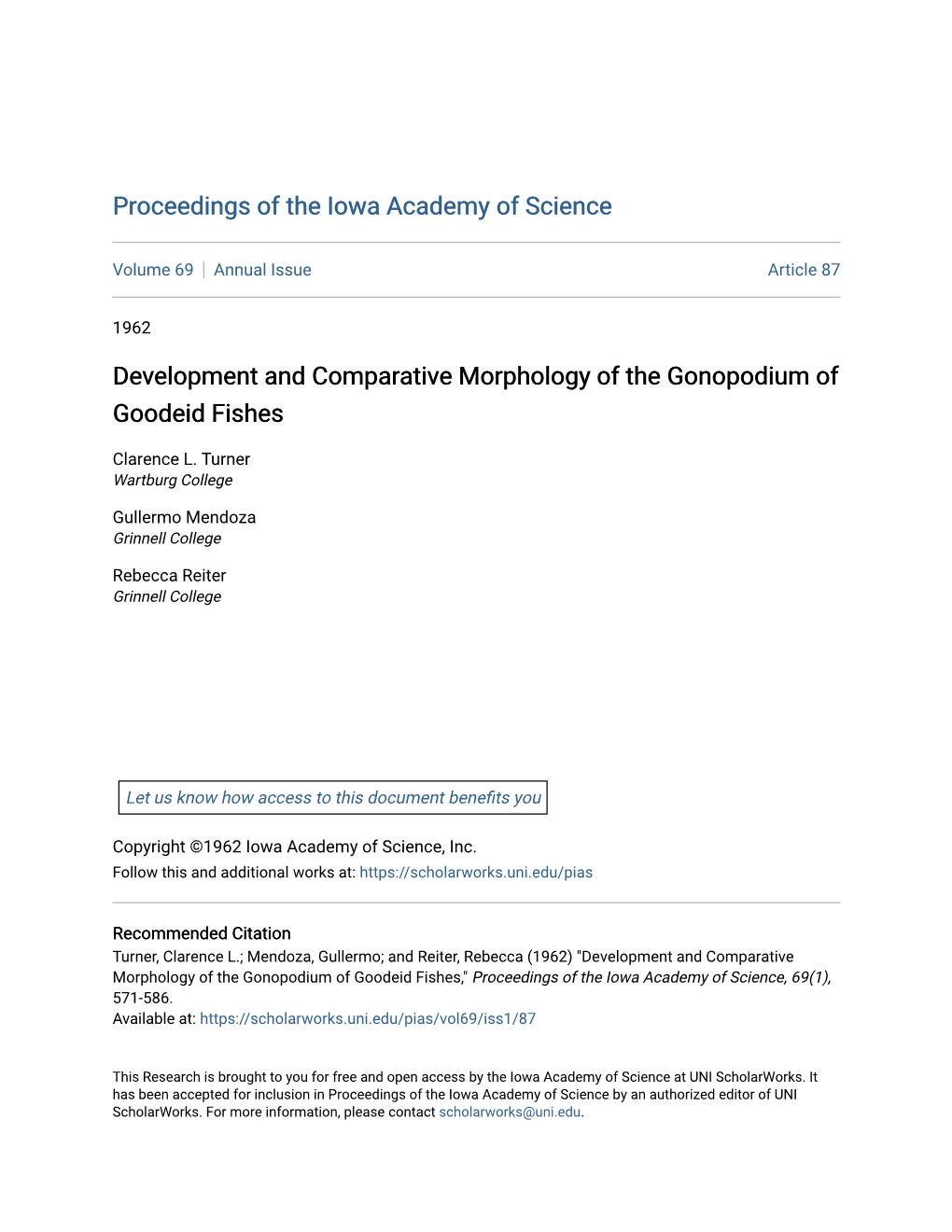 Development and Comparative Morphology of the Gonopodium of Goodeid Fishes