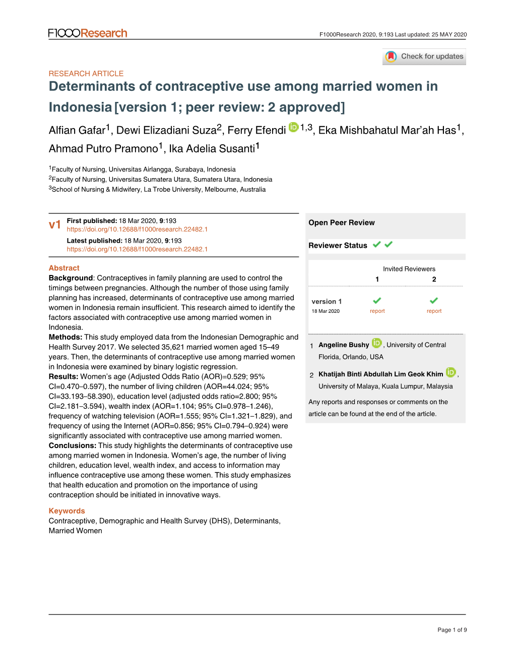 Determinants of Contraceptive Use Among Married Women In