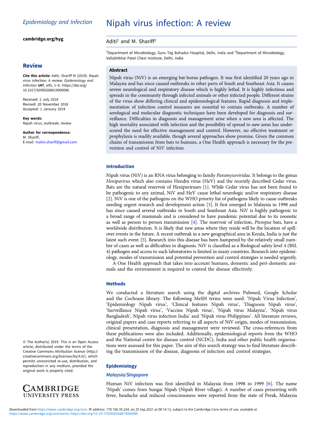 Nipah Virus Infection: a Review