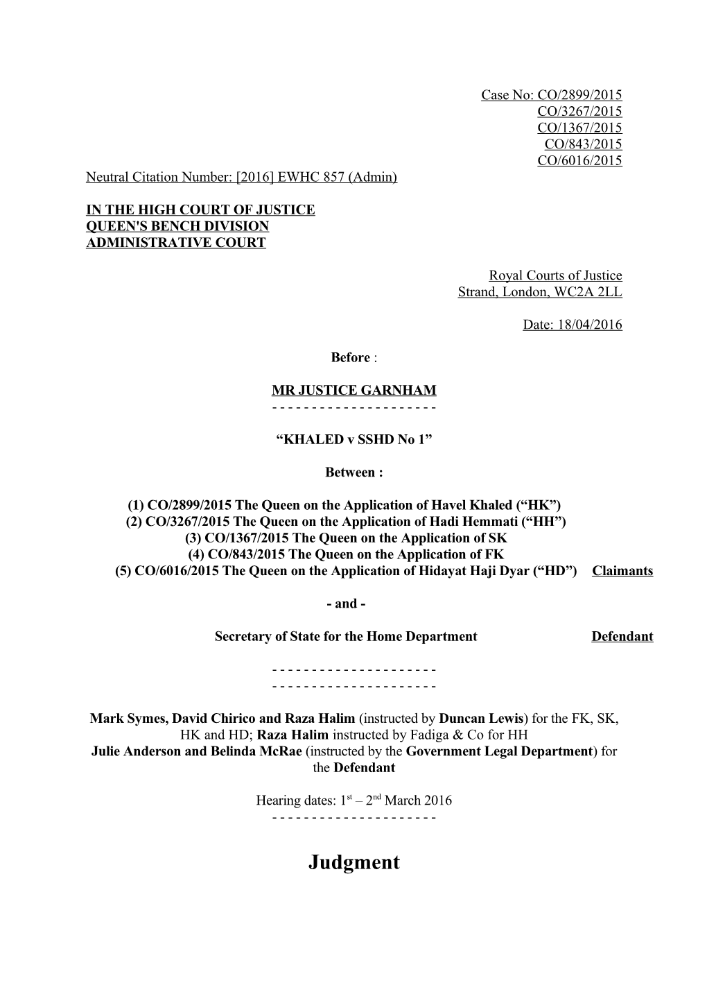 High Court Judgment Template