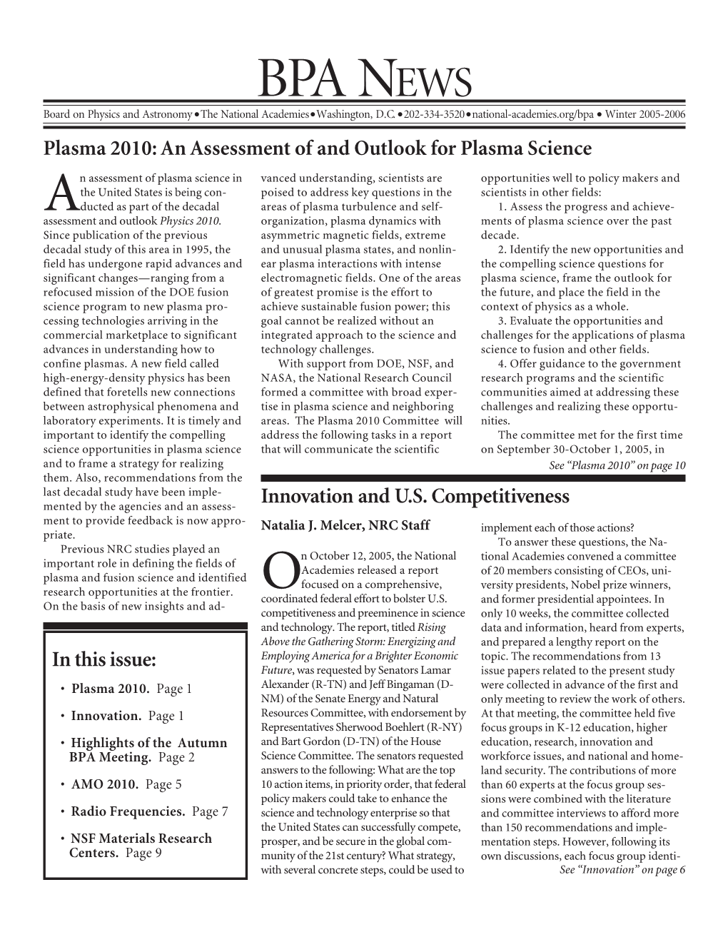 BPA NEWS Board on Physics and Astronomy • the National Academies • Washington, D.C