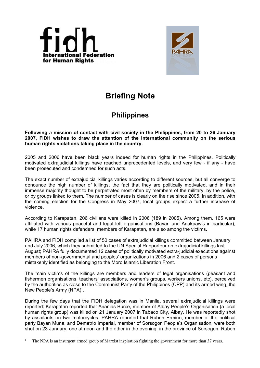 Briefing Note Philippines