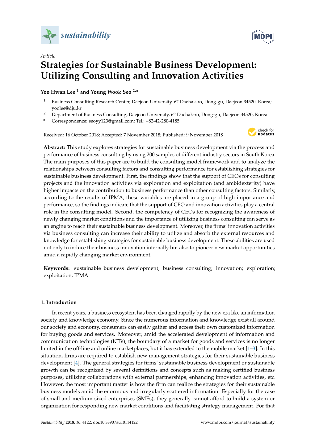 Strategies for Sustainable Business Development: Utilizing Consulting and Innovation Activities