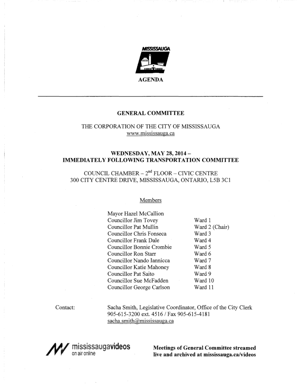 General Committee Agenda – May 28, 2014