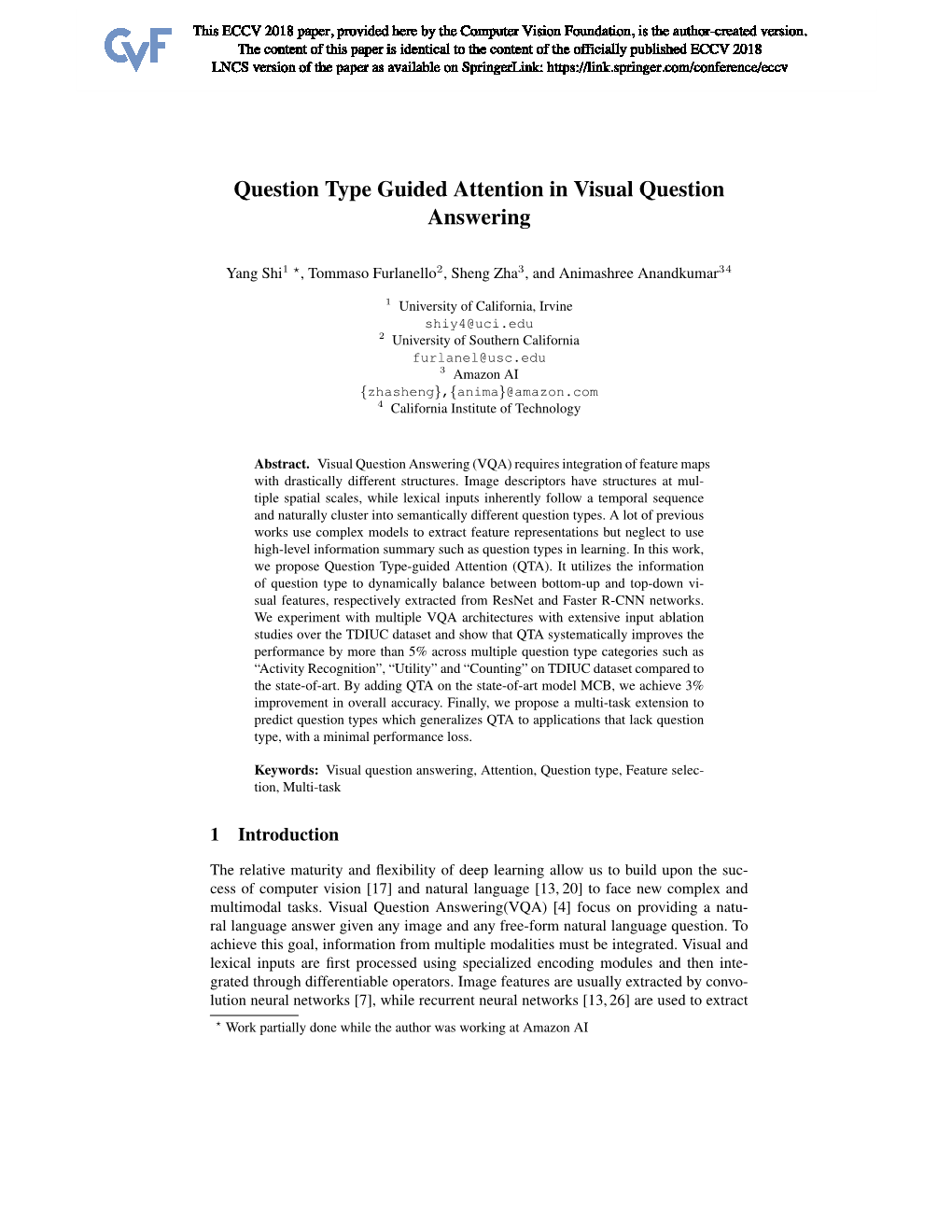 Question Type Guided Attention in Visual Question Answering