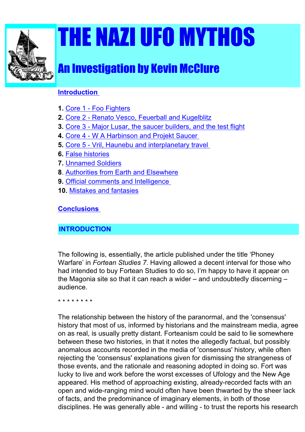 NAZI UFO MYTHOS an Investigation by Kevin Mcclure