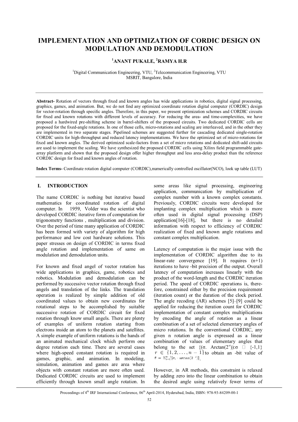 Implementation and Optimization of Cordic Design on Modulation and Demodulation