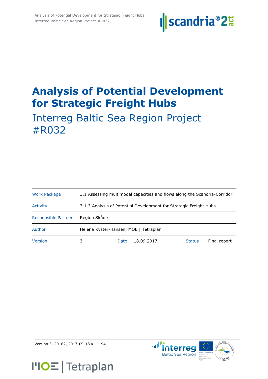 “Analysis of Potential Development for Strategic Freight Hubs”